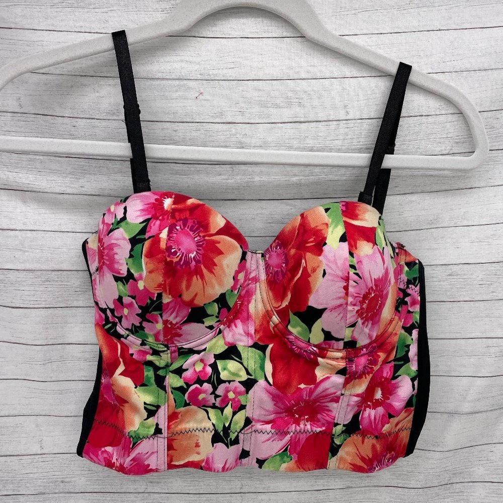 LYDIA USA Bustier Bra Size Small S Spaghetti Straps Underwire Floral Boned 3462